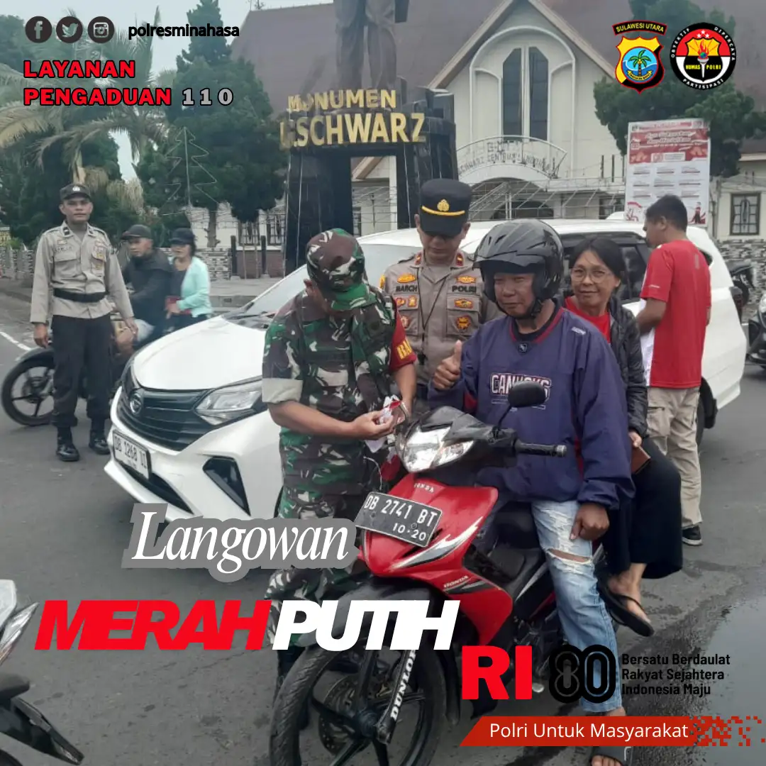 Merah Putih Berkibar di Jalan Sentrum Langowan: Simbol Semangat Menyambut HUT ke-80 RI